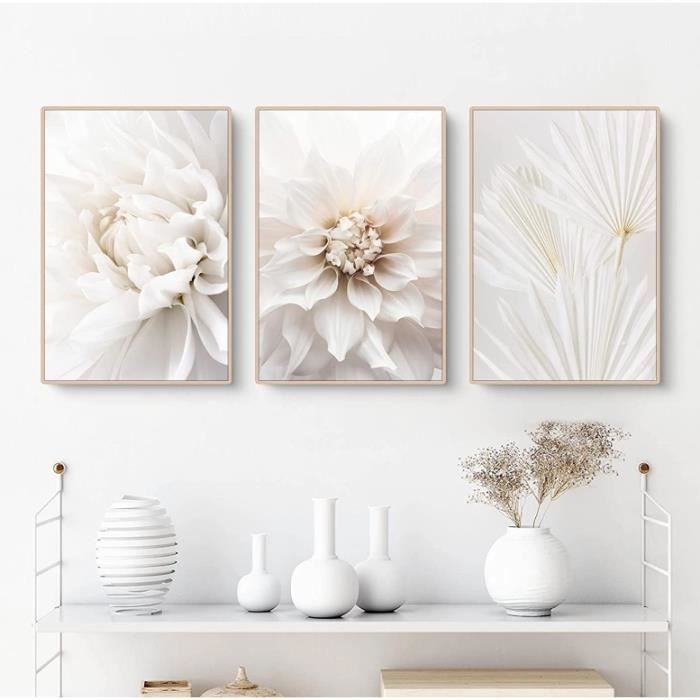 Lot de 3 affiches Fleurs roses blanches Tableaux muraux modernes Sans cadre  Décoration murale Pour salon, chambre à coucher 40x50cm - Cdiscount Maison