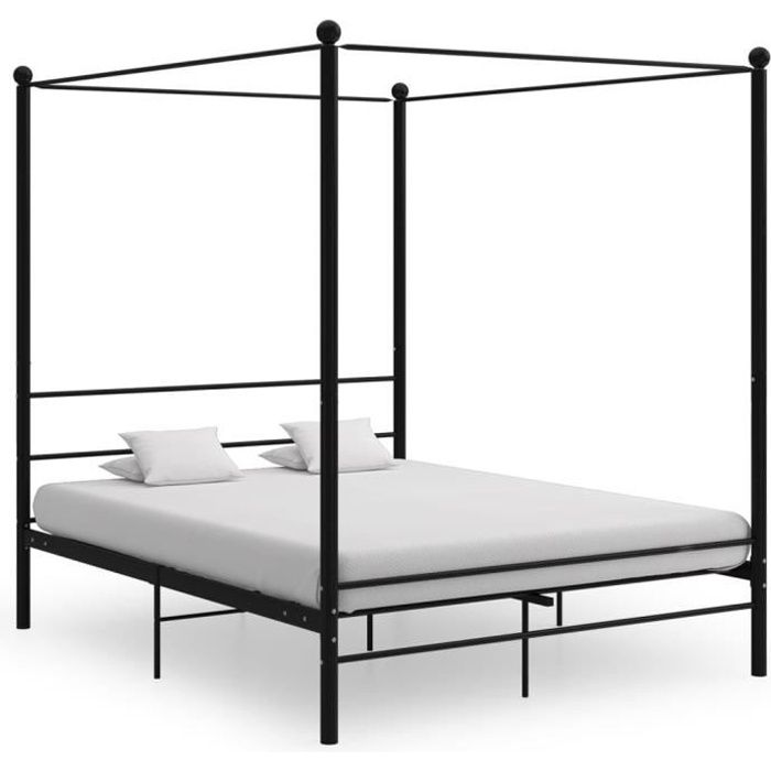 Lit à baldaquin classique - 9200•NEW - 160x200 cm - Noir Métal - Lattes robustes