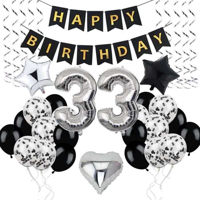 Decoration D Anniversaire 33 Ans Pour Homme Et Femme Decoration D Anniversaire 33 Ans 33 Ballons Noirs Et Argentes Decoratio Cdiscount Maison