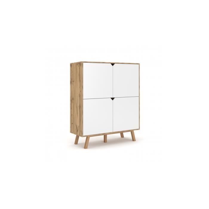 TOKYO, Meuble de rangement style scandinave salon/séjour/chambre, 140x120x42 cm, Commode Buffet Enfilade 4 portes