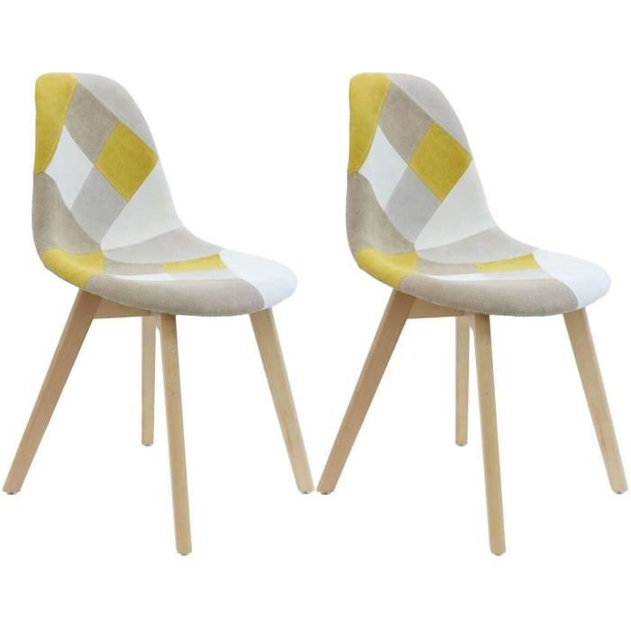 damas - lot de 2 chaises patchwork jaunes[390]