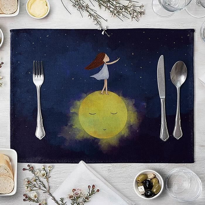 Set De Table 1 Piece Deco Table Anniversaire Garcon Coton Lin Fille Sur La Lune 45x30cm Jaune Bleu 344 Cdiscount Maison