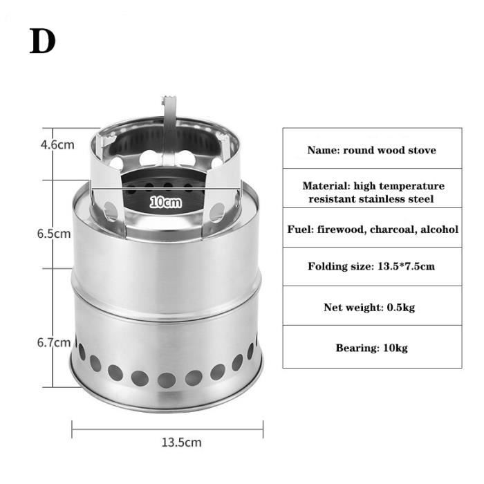 D poêle à bois sans fumée pour Camping en plein air, barbecue amovible en acier inoxydable