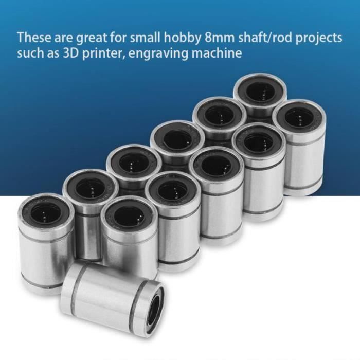 Roulements Linéaires LM10UU - Lot De 8 - 10mm Intérieur - Pour CNC, Imprimante 3D