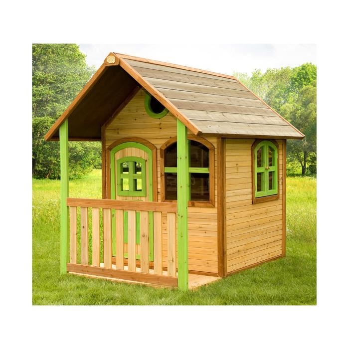 Maisonnette en bois AXI Alex pour enfants Maison de jeux pour lextérieur avec véranda et but Marron & vert