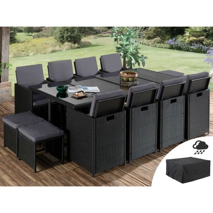 Sophia Salon De Jardin Encastrable 12 Places En Resine Tressee Noir Avec Coussins Gris Housse De Protection Couleur Noir Achat Vente Ensemble Table Et Chaise De Jardin Sophia Salon De Jardin Cdiscount