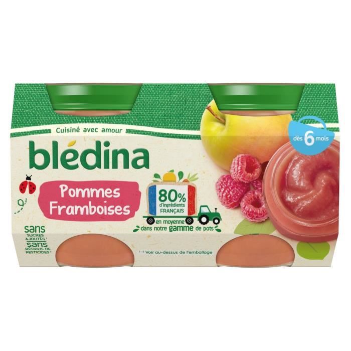BLEDINA Petits Pots Bébé Dès 6 mois Pommes Framboises 4 pots de