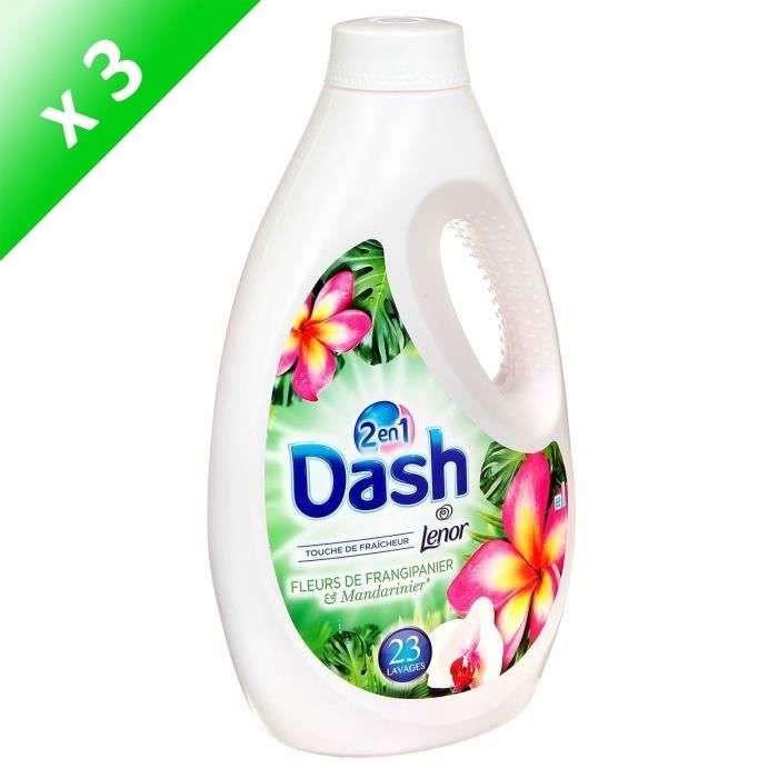 DASH Lessives liquides 2en1 - Mandarine et fleur de frangipanier - 1,495 L  - 23 lavages - Lot de 3 - Cdiscount Au quotidien