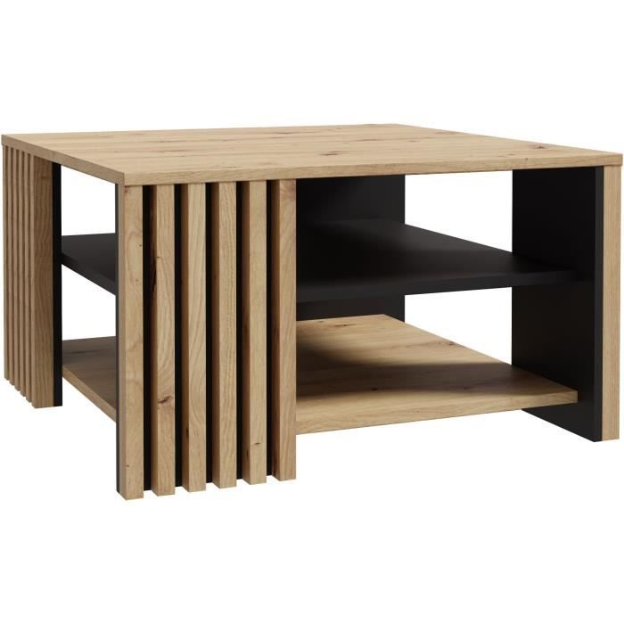 Table basse CARDIGAN - Décor chêne artisan et noir - L80 x P80 x H45 cm - Poignées en métal noir