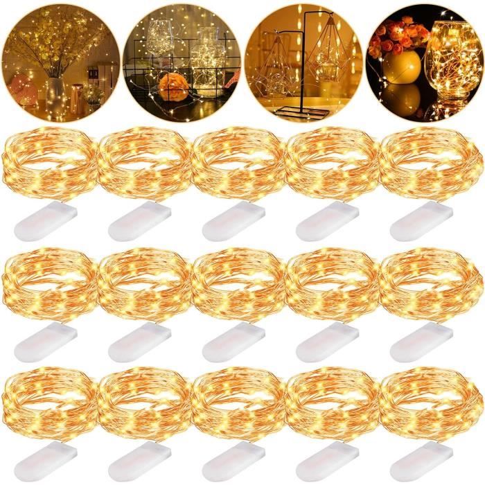 Frasheng Lot 15 Guirlandes Lumineuses LED Fil Cuivre 2M 20 LEDs - Blanc Chaud
