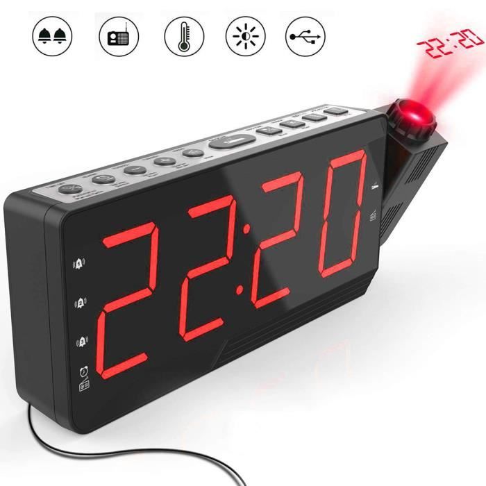 Radio Réveil Projection, Réveil Projecteur Plafond avec Radio FM Réveil  Snooze, Horloge à Projection avec Heure Température (Rouge) - Cdiscount TV  Son Photo