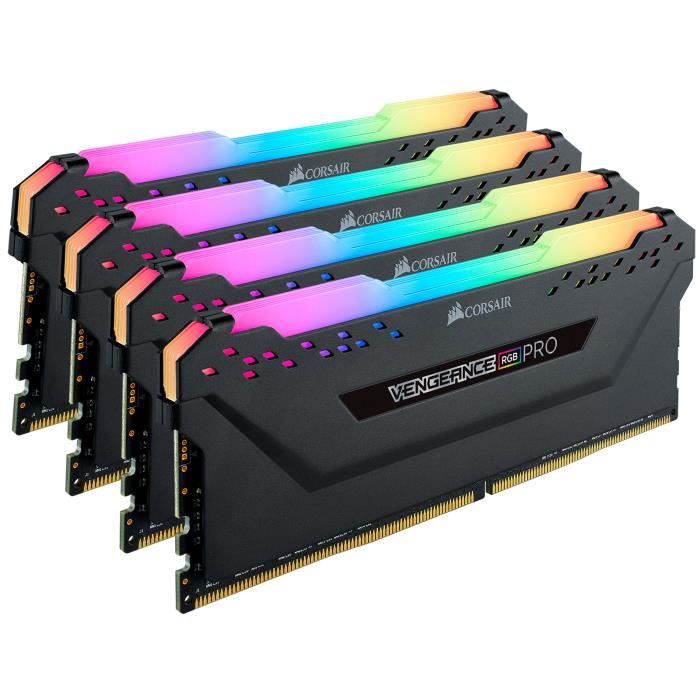 Achat Memoire PC Corsair Vengeance RGB PRO Series 32 Go (4x 8 Go) DDR4 4000 MHz CL18 - Kit Quad Channel 4 barrettes de RAM DDR4 PC4-32000 - pas cher