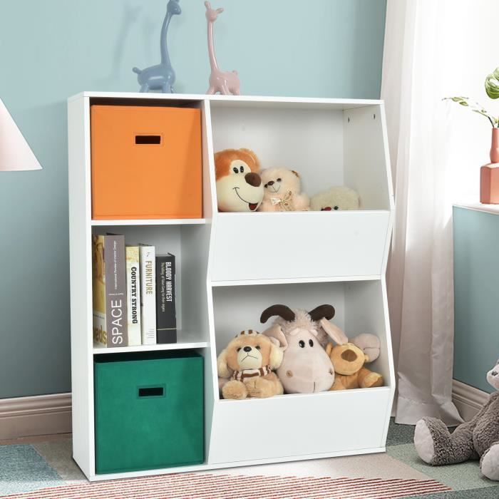 COSTWAY Bibliotheque Enfant - 2 Paniers de Rangement Meuble de Rangement pour Enfant - 3 Cubes 2 Grandes Boîtes Rangement Ouvertes