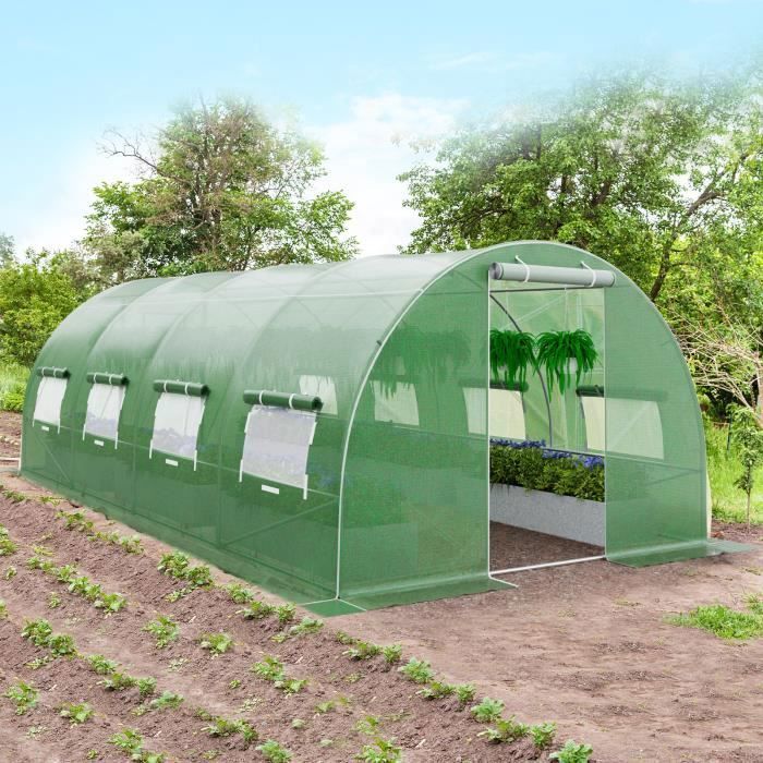 Serre De Jardin 200x200x220 Cm En PVC Transparent - Avec étagères, Porte Zippée, Cadre Acier - Protection Plantes Et Semis