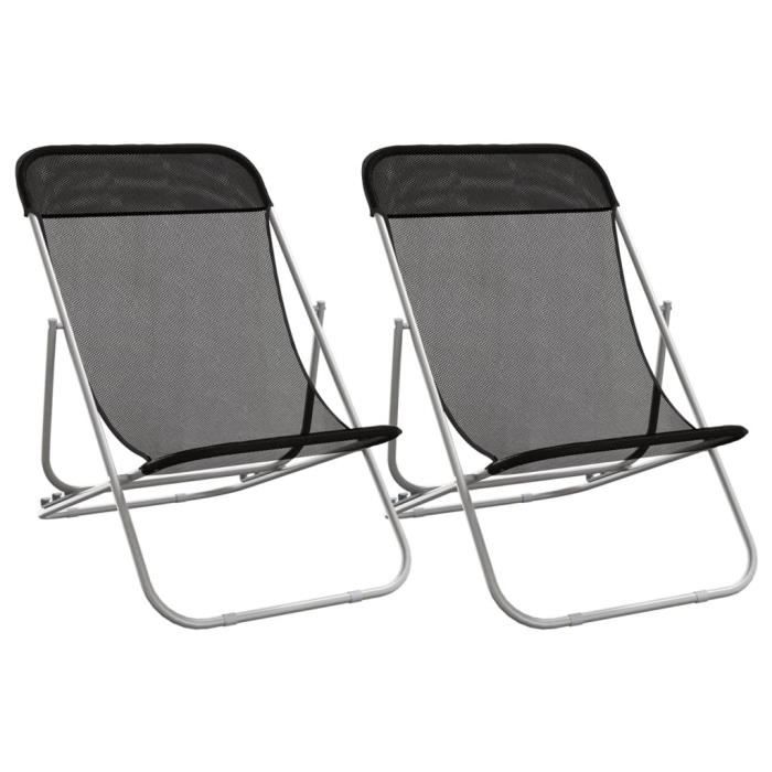 chaise longue - transat - chaises de plage pliantes 2pcs textilène acier enduit de poudre - yw tech 7301306963017