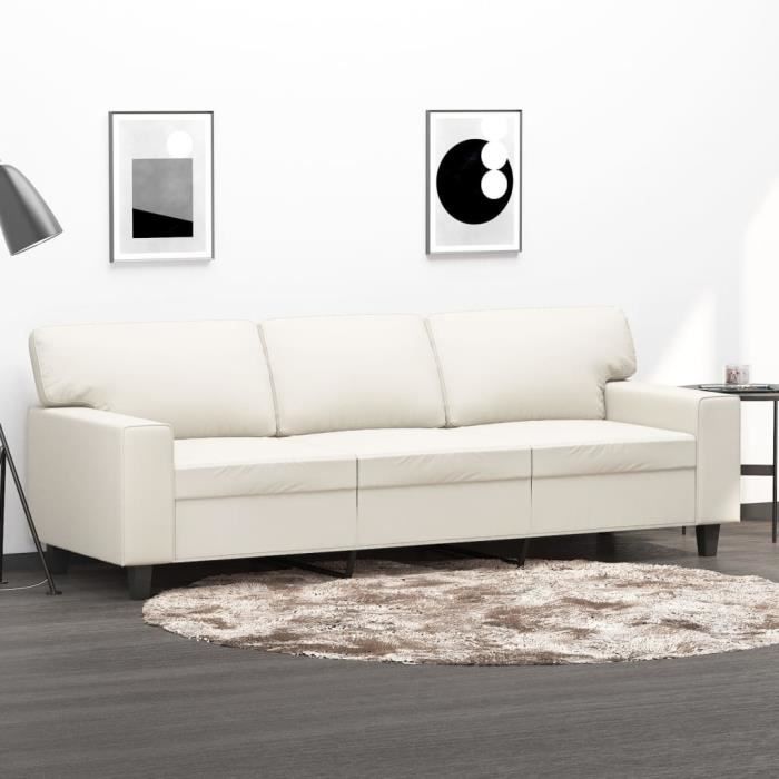 Canapé À 3 Places Avec Repose-pieds Crème 180 Cm Similicuir à Prix