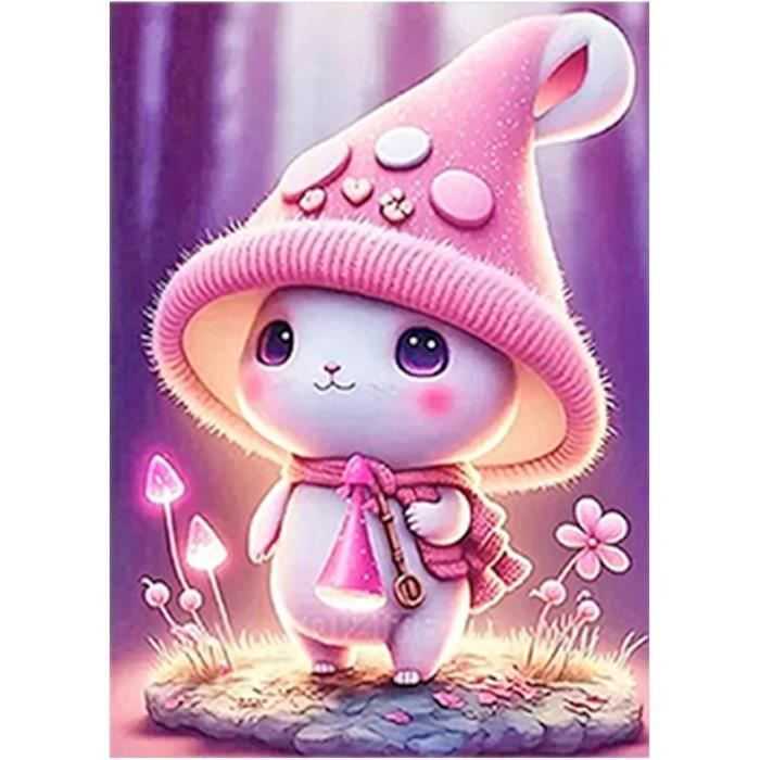 Ronde Peinture Diamant 5D Lapin Rose 30X40Cm Diamond Painting Dessin
