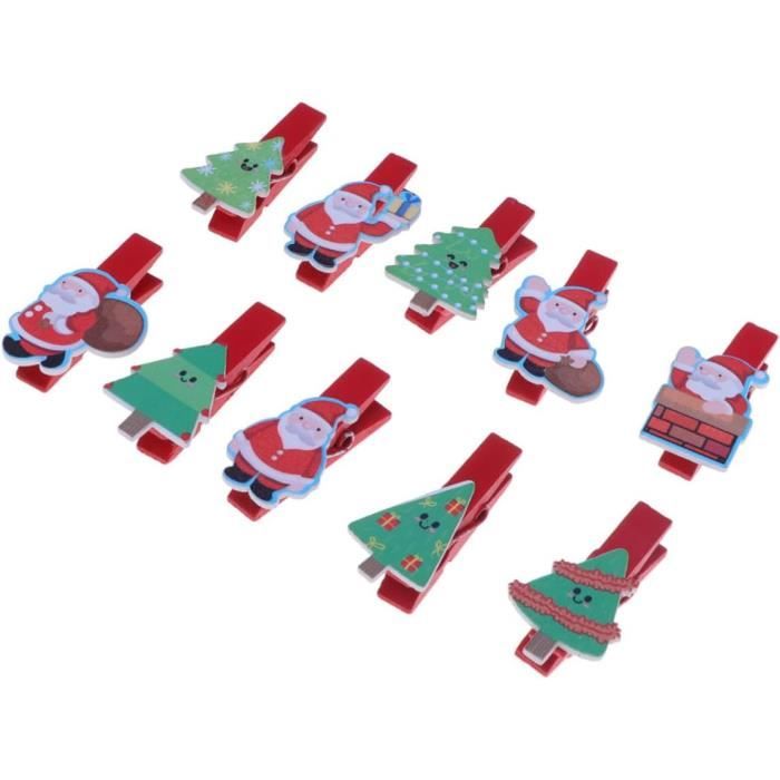 30 Pièces Pinces En Bois De Noël, Mini Clips Photo Avec Ficelle Jute