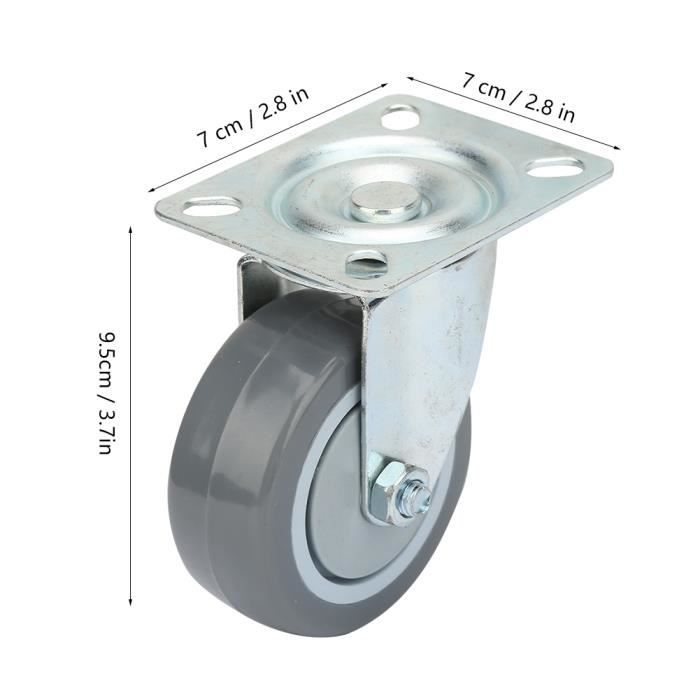 4 Roulettes Industrielles De 50 Mm – En Caoutchouc Dur Gris Non Marquant, Avec Frein, Charge Max 100 Kg/lot