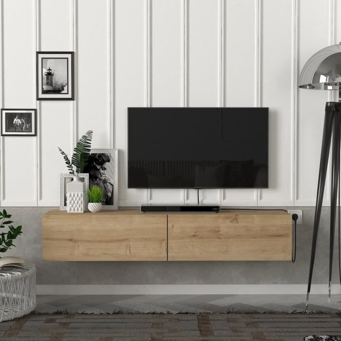 Meuble TV Toivakka 135 x 31 x 25 cm effet chêne