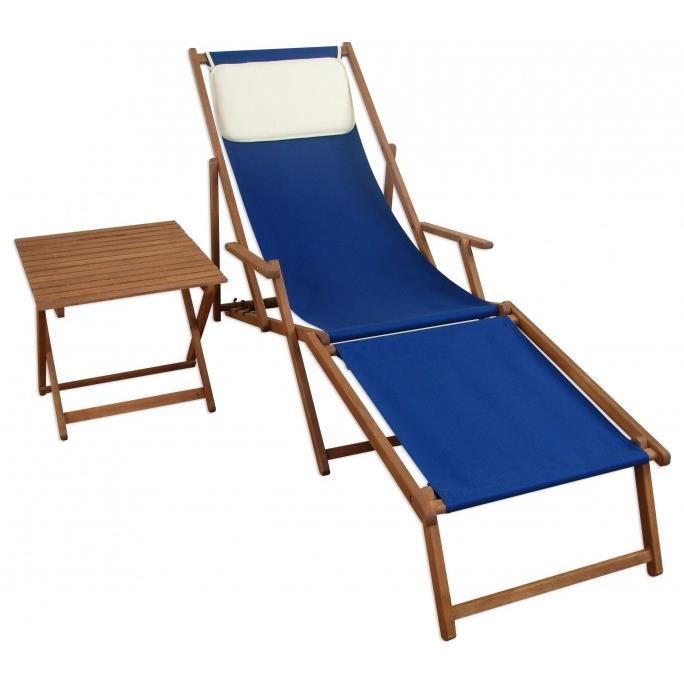 chaise longue de jardin bleue - erst-holz - 10-307ftkh - bois massif - pliant - dossier réglable