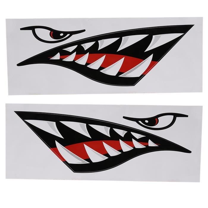 Requin dents bouche autocollant pêche bateau canot voiture kayak accessoires, Flying Tigers Stickers requin dents autocollants pour