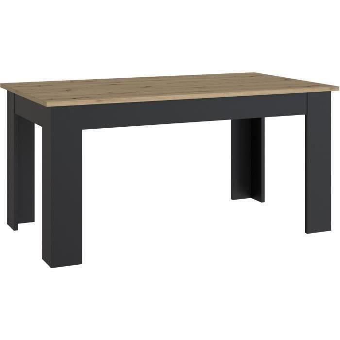 Table à manger seule PILVI - Style Contemporain - Particules mélaminé - Décor Chêne et Noir - 6 pers
