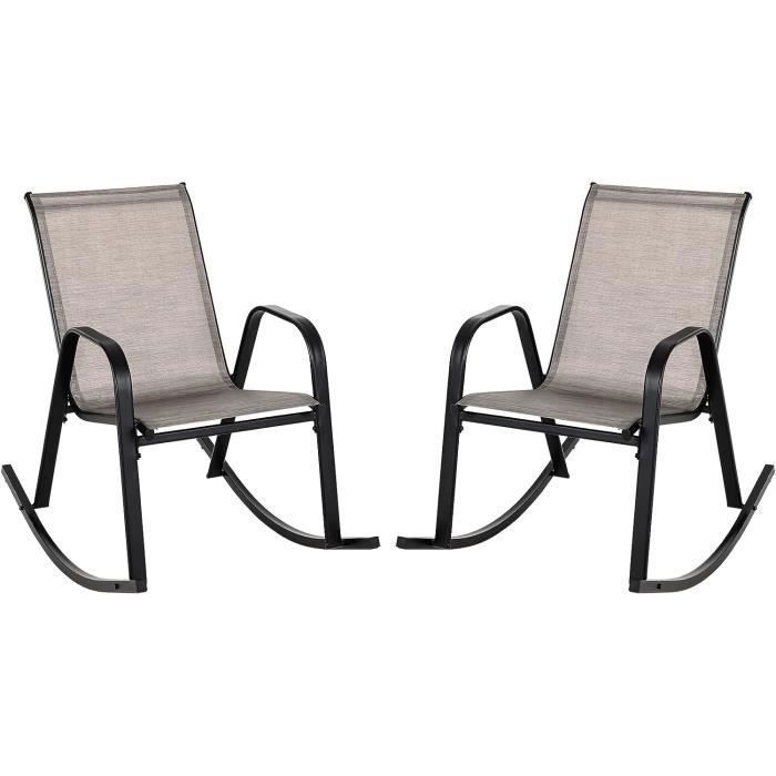 GOPLUS Lot de 2 Fauteuils à Bascule en Textilène Dossier Incurvé et Accoudoirs Confortables Capacité de 150 KG pour Jardin Balcon