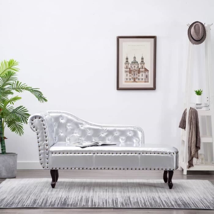 Canapé Méridienne Chesterfield Similicuir Argent - Capitonné, Neuf, Marque VidaXL