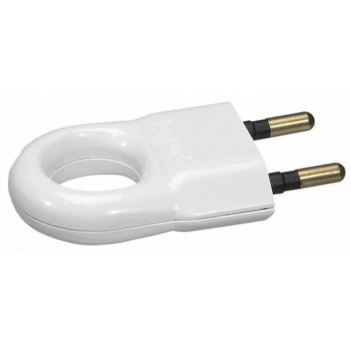 Fiche électrique mâle en plastique - 2 phases - 6 A - blanc
