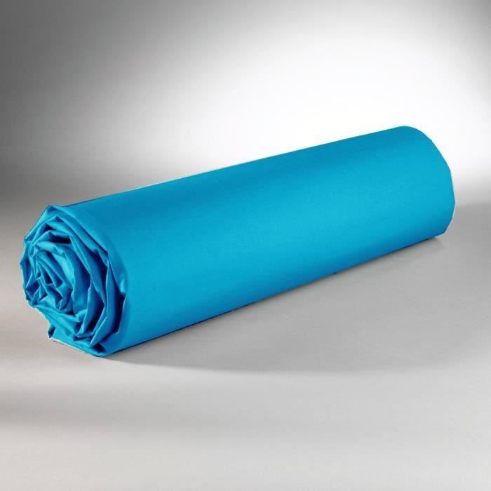 Drap housse - Coton - 160 x 200 cm - Bleu - Élastiqué - Lavable en machine Drap housse - Coton - 160 x 200 cm - Bleu - Élastiqué - Lavable en machine
