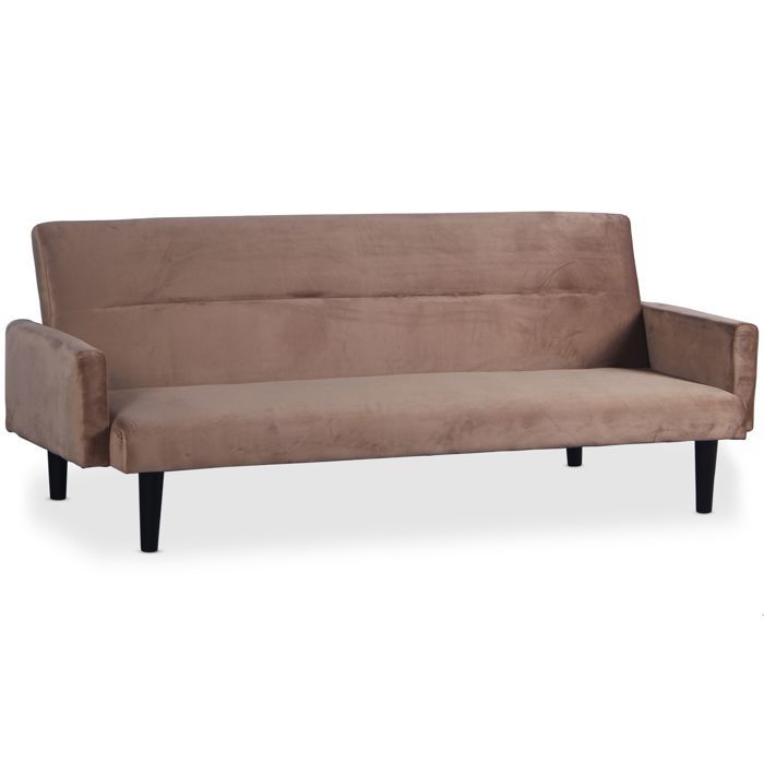 MENZZO Canapé convertible clic-clac Roberto 3 places Velours Taupe -L182 x P89 x H74 cmPosition lit : L182 x P102 x H34 cm MENZZO Canapé convertible clic-clac Roberto 3 places Velours Taupe -L182 x P89 x H74 cmPosition lit : L182 x P102 x H34 cm