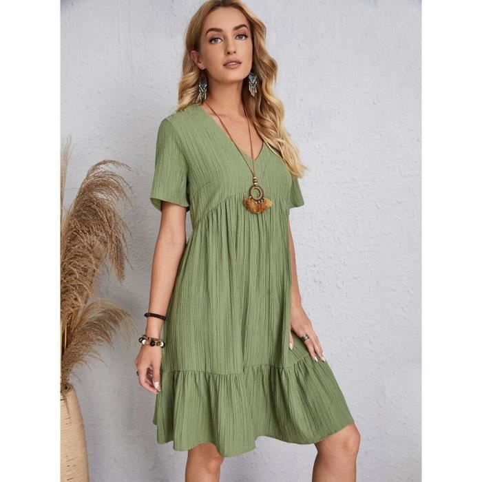 Robe Fluide d'été à manches courtes casual pour femmes Vert