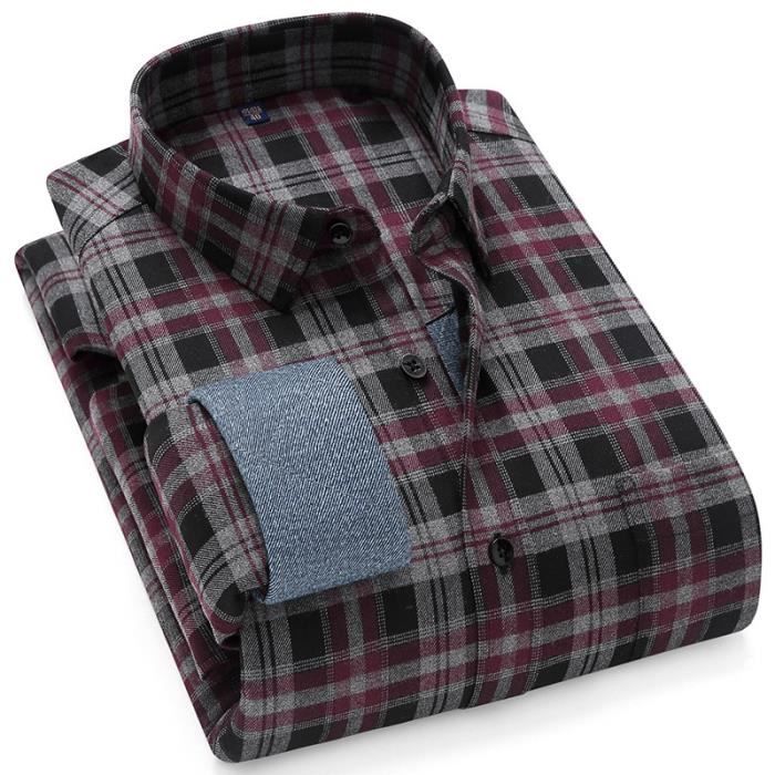 Chemise Hiver Homme Laine Carreaux Doublée Chaude Manches Longues