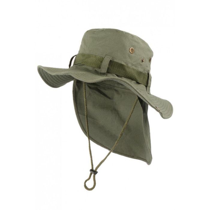 Chapeau Bob Safari Vert Kaki Lien Serrage et Protege Nuque - Taille unique - Vert