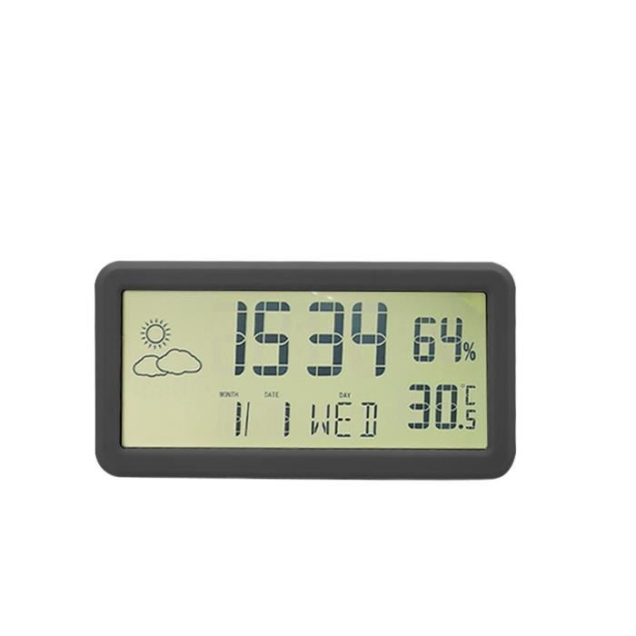 Horloge Numérique LCD Voiture - Thermomètre, Hygromètre, Météo - Rétro-éclairage Activé Par Le Son - Noir - 3
