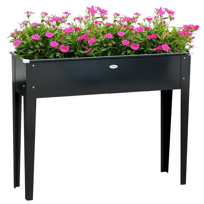 Outsunny - Jardinière sur pieds - Acier galvanisé - 100x30x80cm - Noir