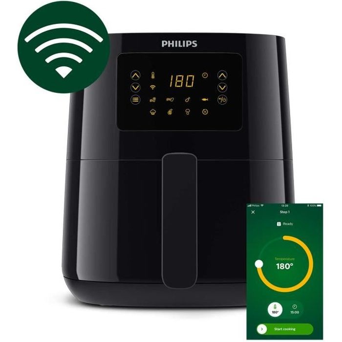 Philips Airfryer Essential, commande par application, 0,8 kg, 4 portions, 13-en-1. écran tactile, noir (HD9255/90)