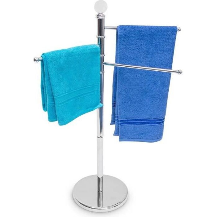 Relaxdays Porte-serviettes sur pied Porte-vêtements accessoire salle de bain 3 bras métal chromé Ø du socle 29 cm H 93,5 cm support