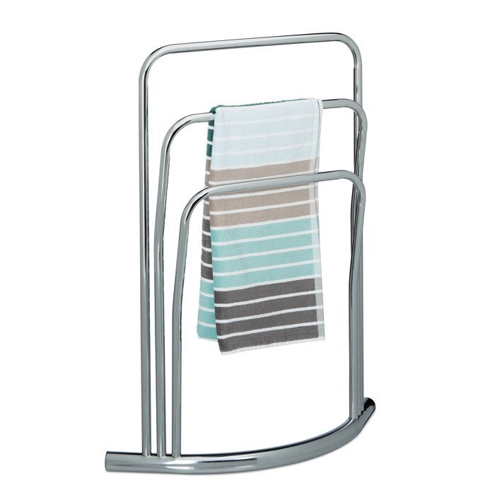 Relaxdays Porte-serviettes CURVY 3 barres en métal (acier) HLP : env. 85 x 66 x 20 cm pour la salle de bain argenté