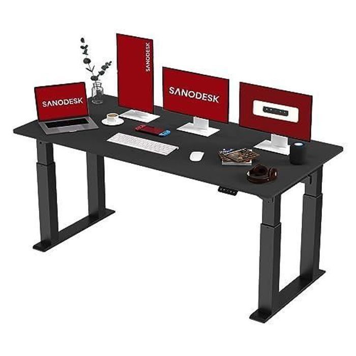 SANODESK QS2 Bureau Assis Debout - 2 Moteur Electrique avec 4 Pieds 4 Emplacements de Mémoire 180x80 Noir