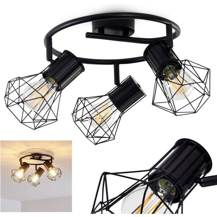 Plafonnier Moderne Rond Noir Et Blanc – 3 Lampes E27, IP44, Pour Salle De Bain, Extérieur, Terrasse | Verre Et Aluminium, Ø30 Cm