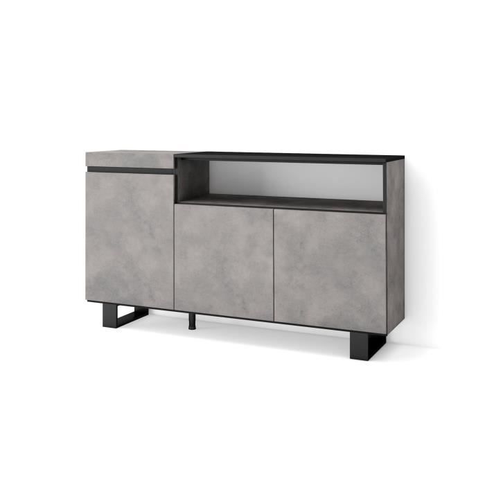 Buffet Bahut Enfilade 150x35x87cm 3 Portes Ciment RF2497