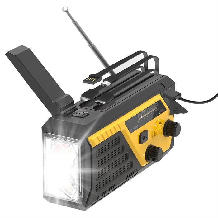 Radio D’Urgence à Manivelle 12000 MAh – AM/FM/SW, Lampe Torche, Chargeur Powerbank, Solaire, Camping, Extérieur, Coupure Courant