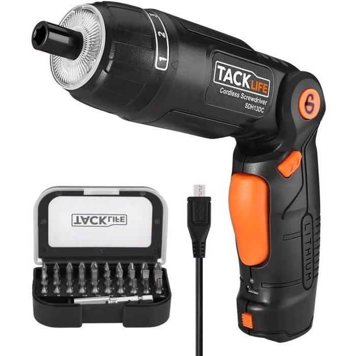 31 Pcs Tournevis sans Fil Rechargeable TACKLIFE, 3.6 V, 4Nm Max, Réglage du Couple 6+1, Lumière LED avant et arrière - SDH13DC
