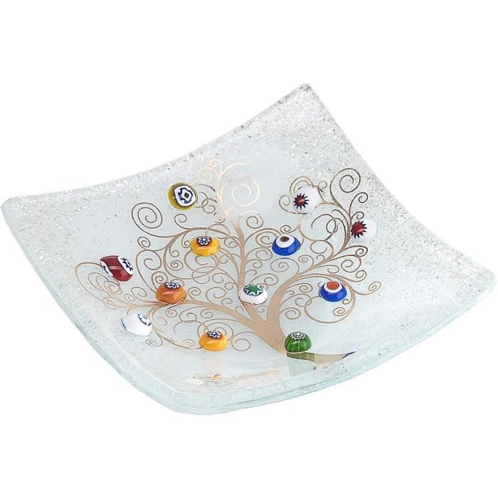 Sospiri Venezia Vide-poche Arbre De Vie – Verre De Murano Véritable – Décoré Murrines Et Feuille Or – 14x14 Cm – Fabriqué Main Italie