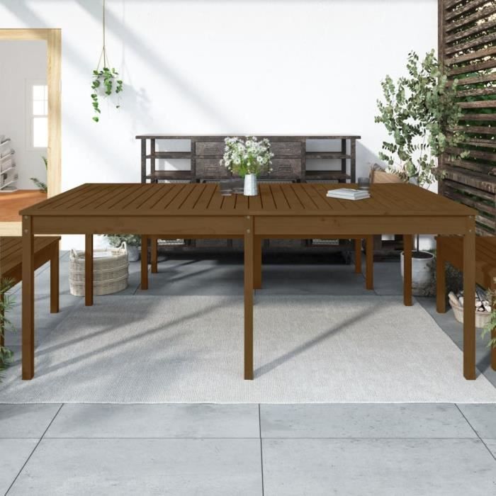 "sale 2024" table de jardin - jms - marron miel 203,5x100x76 cm bois massif de pin 124,81,kg