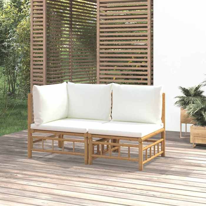 vidaXL Salon de jardin 2 pcs avec coussins blanc crème bambou 362298