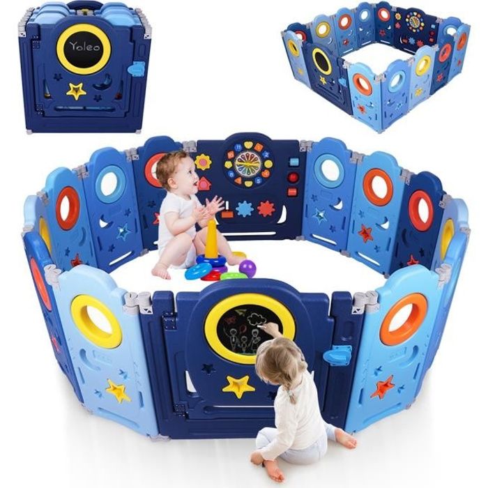 Parc Bébé 14+4 Panneaux - YOLEO - Barrière de Sécurité Portail Parc XXL -  Bleu - Pliable - Cdiscount Puériculture & Eveil bébé