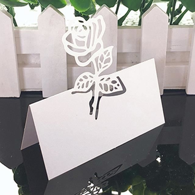 50 Marque-Places De Table Fleur - 12x9cm, Carton Épais - Pour Mariage, Anniversaire, Événement